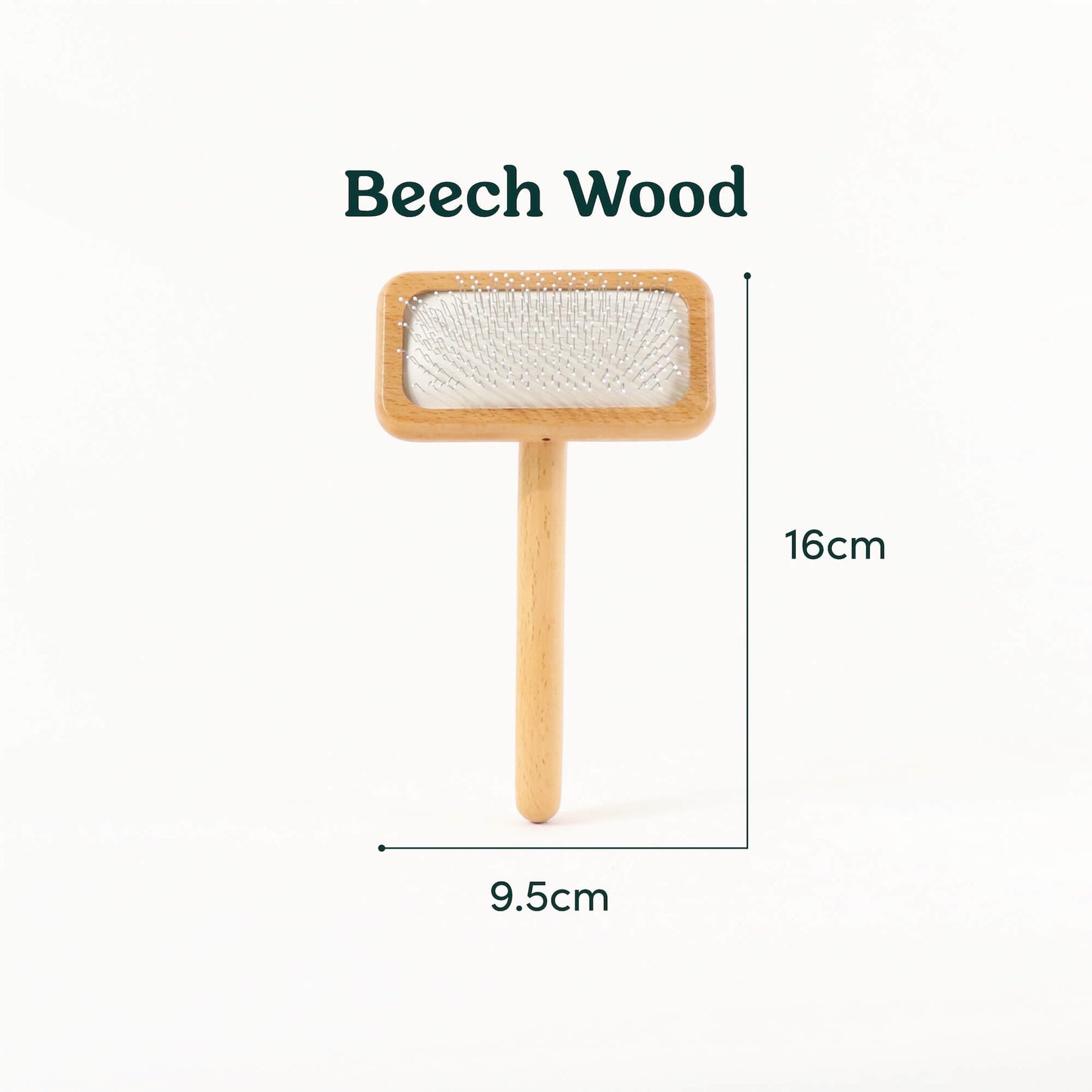 The Dimension of Wooden Slicker Fur Brush Comb in Beech Wood.