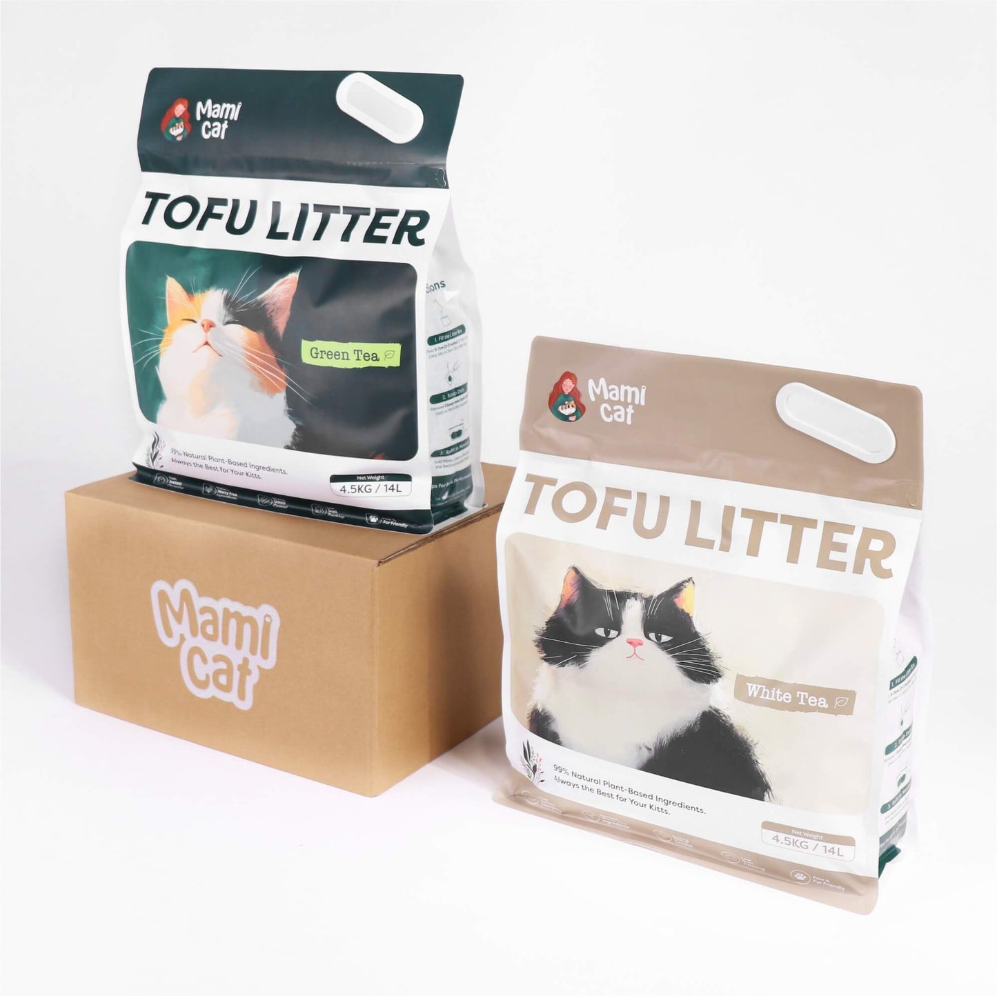 2 Bags of Mami Cat Tofu Litter 4.5 KG with White Tea Scent & Green Tea Scent