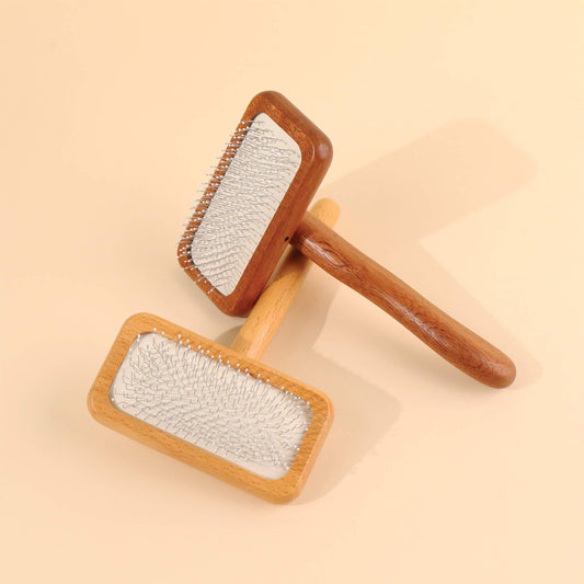 2 Different Mami Cat Wooden Slicker Fur Brush. Choose either Sapele Wood or Beech Wood.