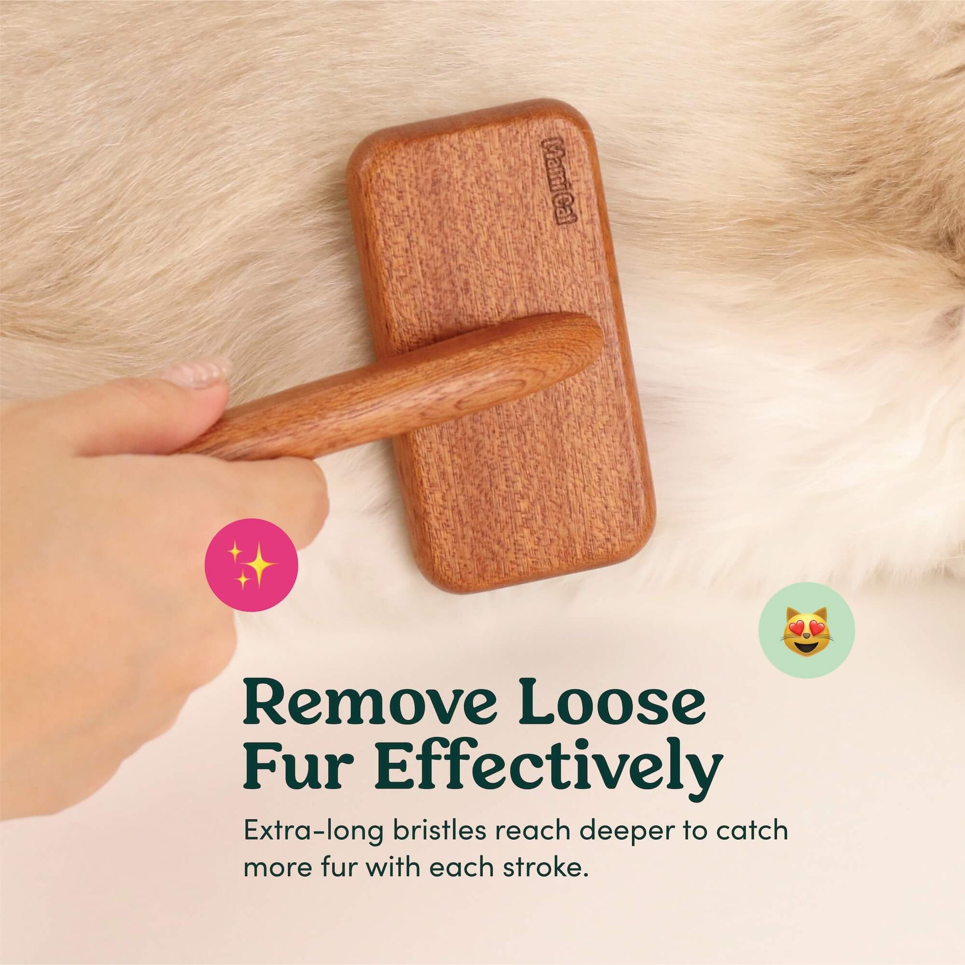 Mami Cat Wooden Slicker Fur Brush Removes Cat's Loose Fur Effectively.
