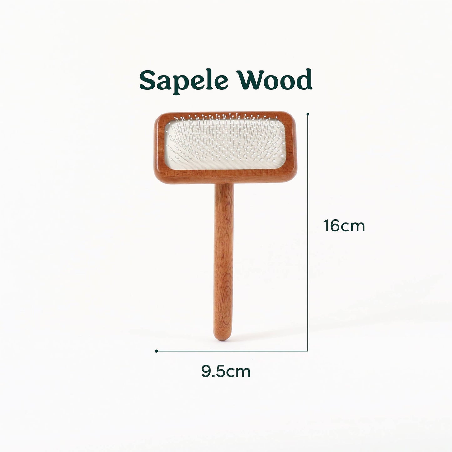 The Dimension of Wooden Slicker Fur Brush Comb in Sapele Wood.