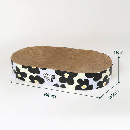 Oval Den Cat Scratcher Board Bloom Design with Dimension.